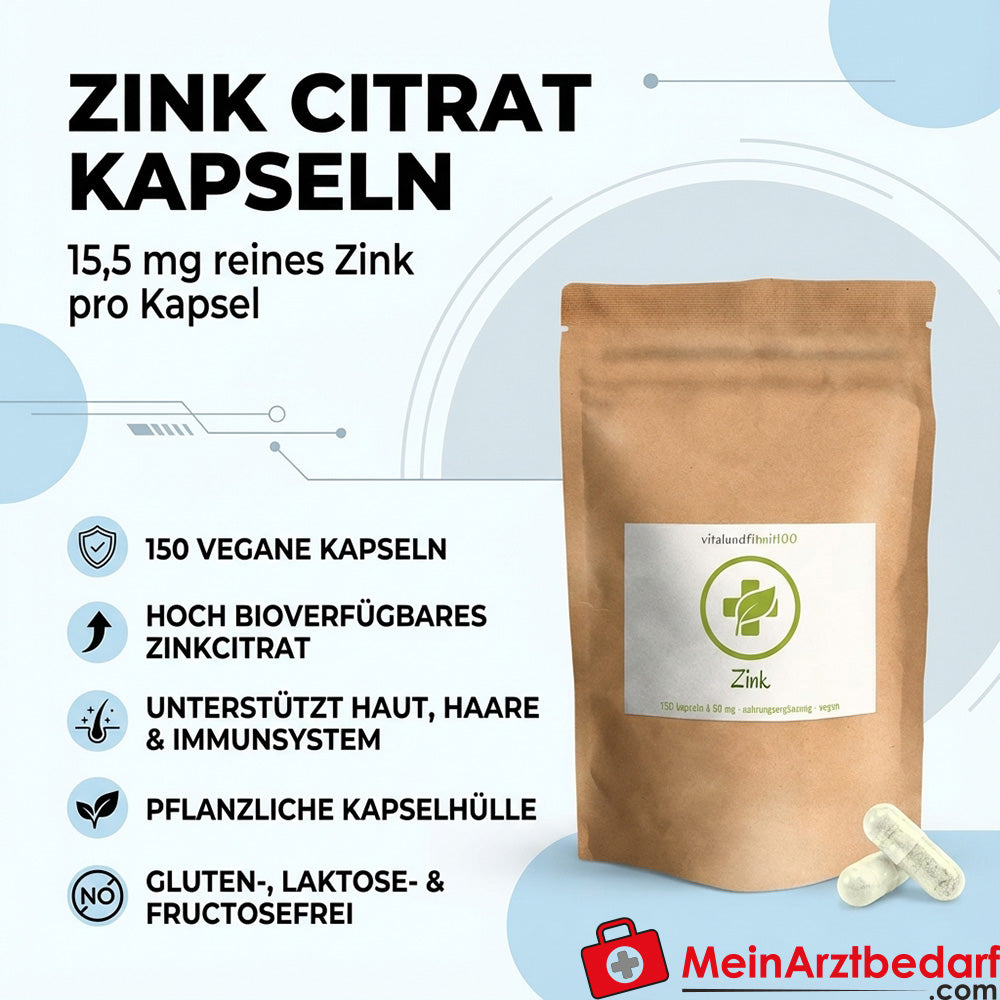 Zinkcitraat capsules 15,5 mg puur zink 150 stuks veganistisch
