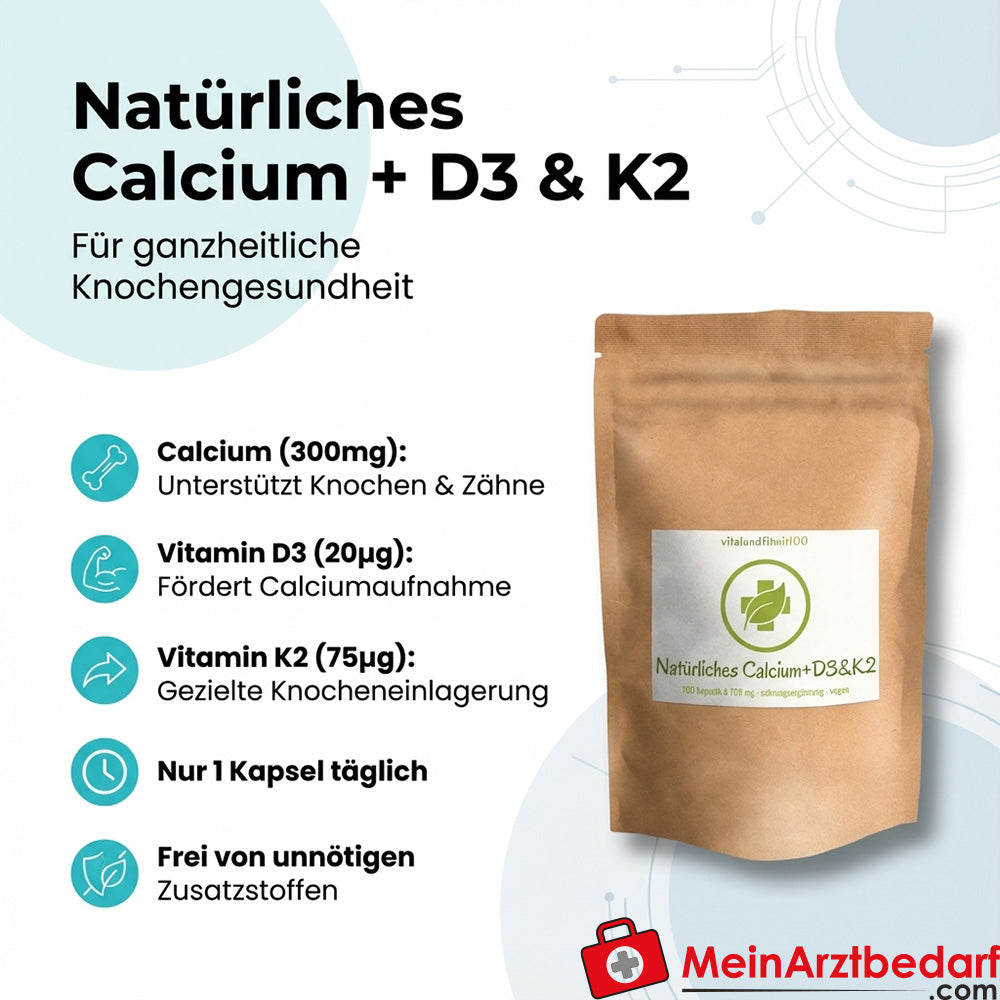 Calcio 300 mg + vitamina D3 20 µg + K2 75 µg in capsule