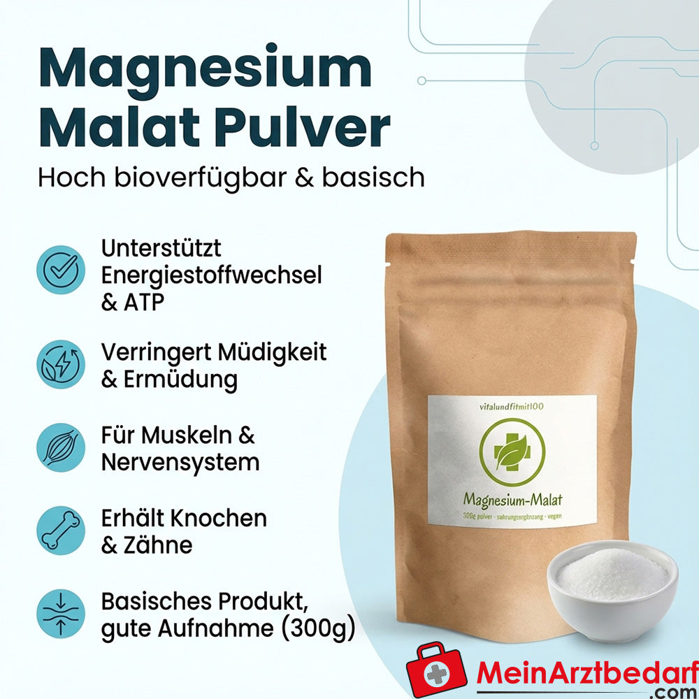 Magnesium Malat Pulver 300 g hoch bioverfügbar Nahrungsergänzung