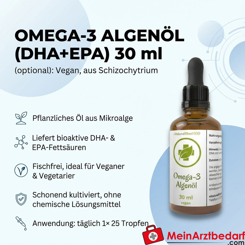 Omega-3 Algenöl (DHA+EPA) 30 ml Flüssig aus Schizochytrium, vegan Nahrungsergänzung