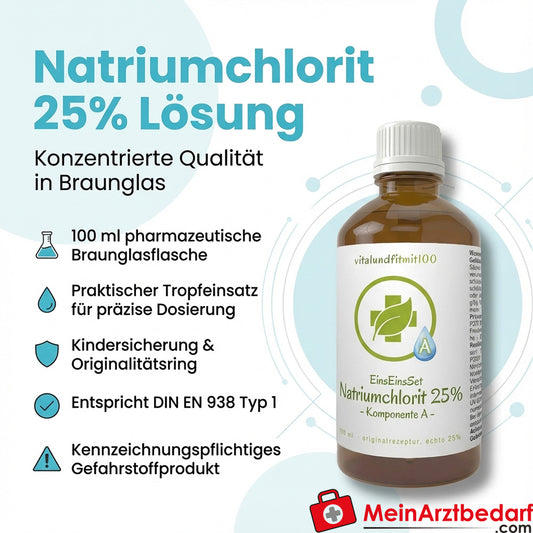 Natriumchlorit 25% (NaClO2) Lösung 100 ml Braunglasflasche mit Tropfeinsatz