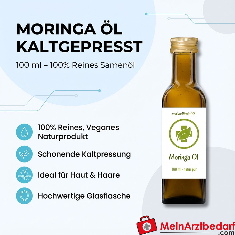 Huile de moringa pressée à froid 100 ml, 100% huile de graines pures, bouteille en verre