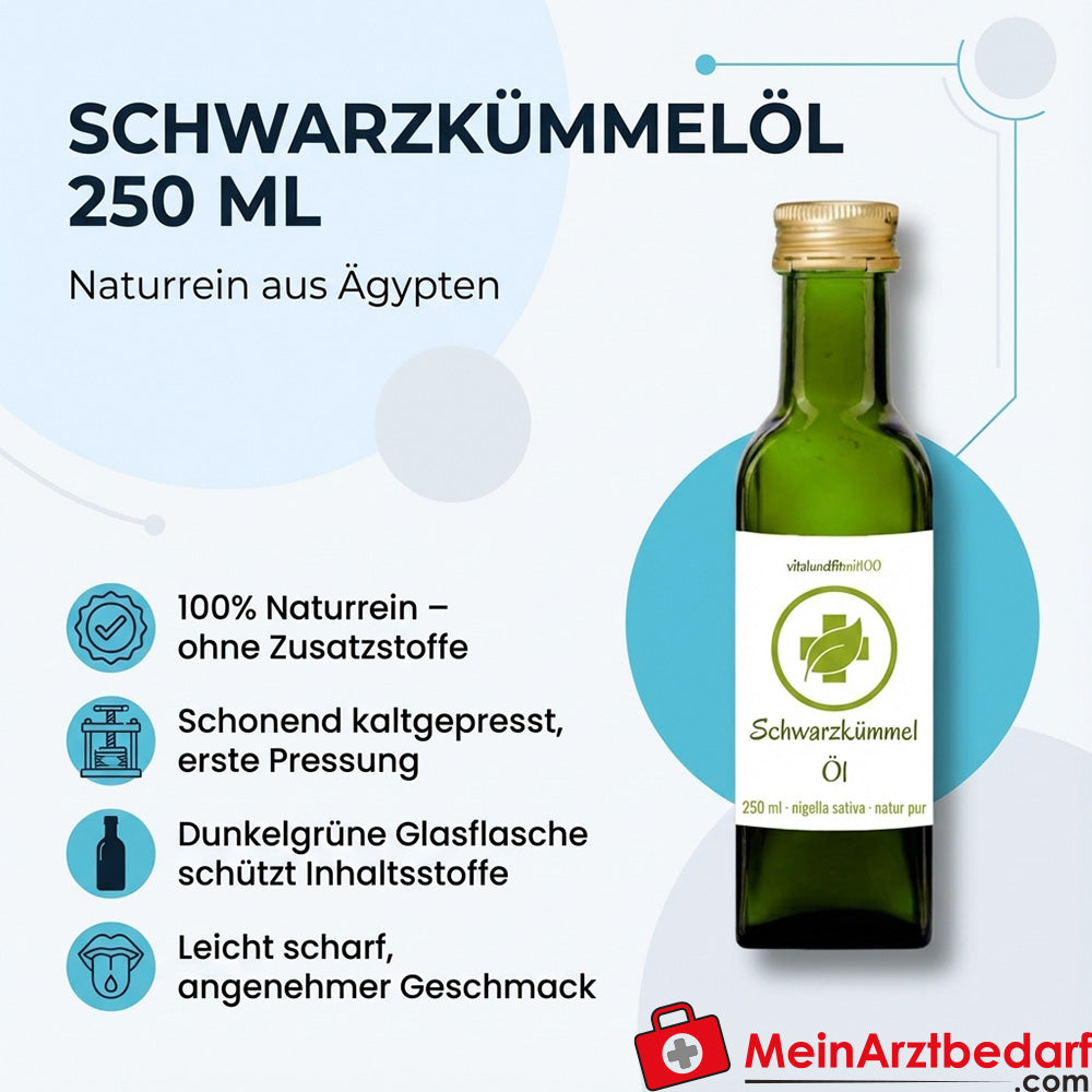 Huile de cumin noir (Nigella sativa) pressée à froid 250 ml Égypte naturelle