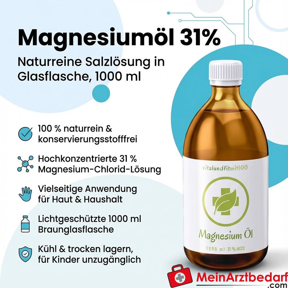Magnesiumöl 31% Magnesiumchlorid naturrein Glasflasche 1000 ml