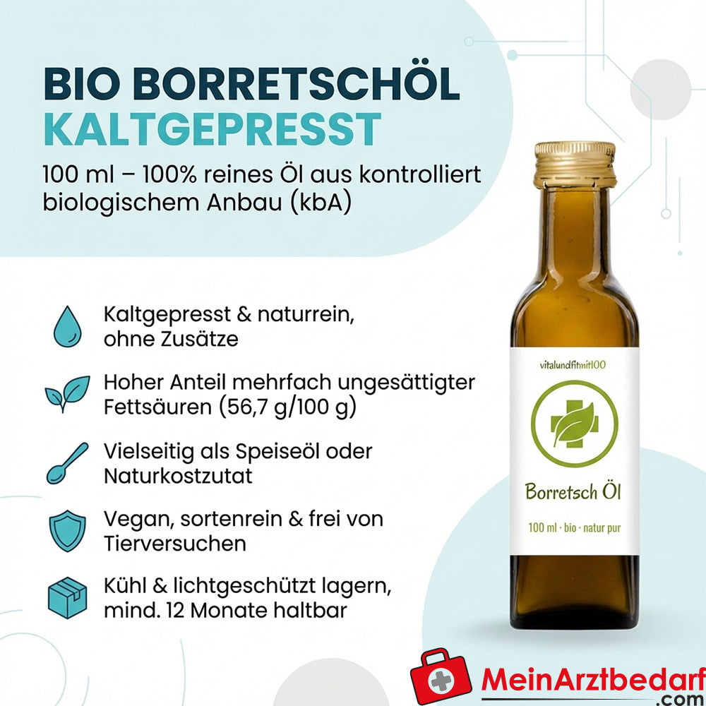 Huile de bourrache bio pressée à froid 100 ml (kbA), huile comestible 100% naturelle