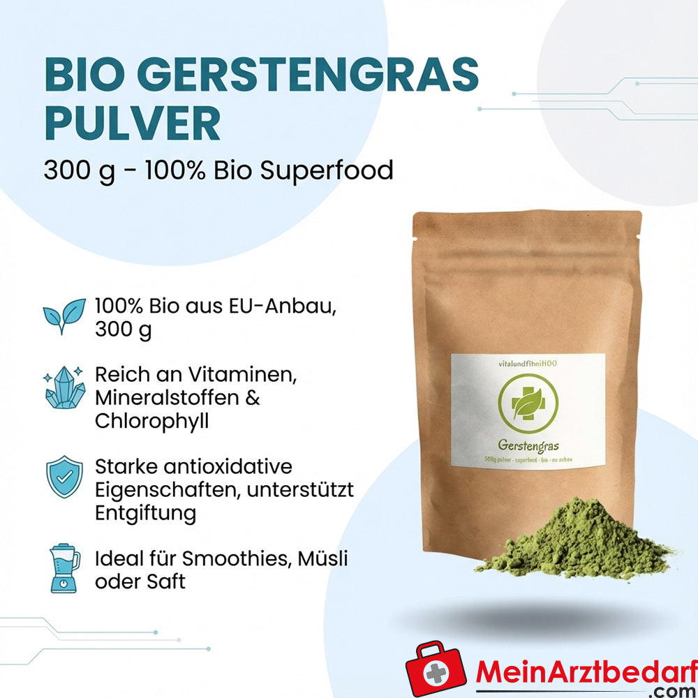 Bio Gerstengras Pulver 300 g 100% Bio Superfood Nahrungsergänzung