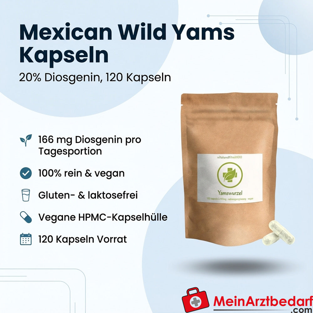 Mexicaanse wilde yamswortel extract 20% Diosgenine 415 mg Capsules 120 Capsules