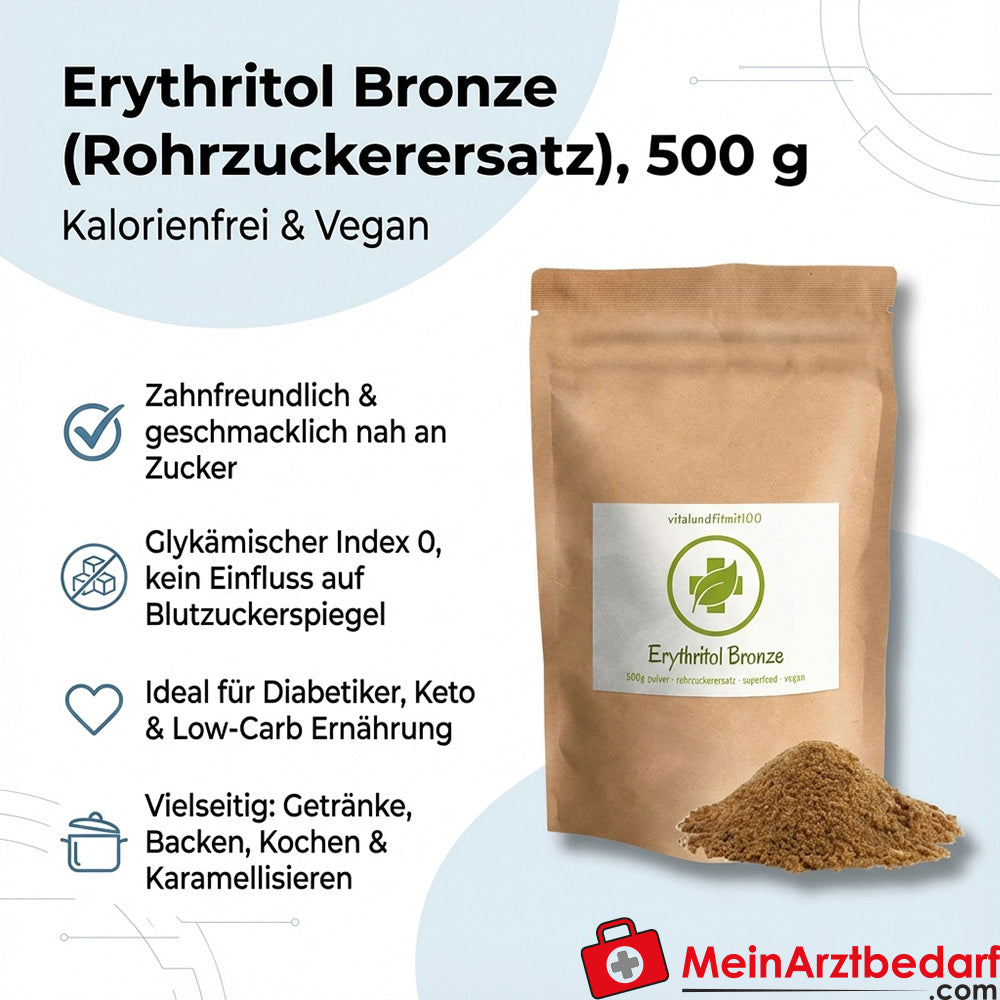 Eritritol bronce sustituto del azúcar de caña en polvo 500 g, sin calorías, vegano