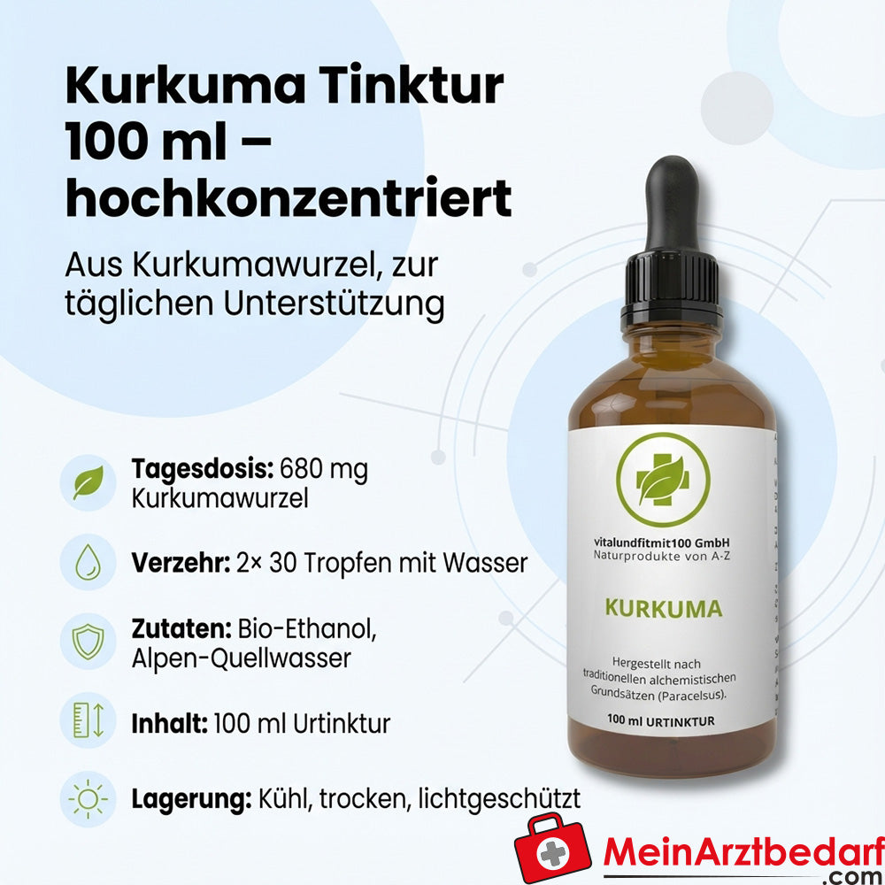 Tintura de cúrcuma 680 mg de raíz de cúrcuma dosis diaria gotas 100 ml
