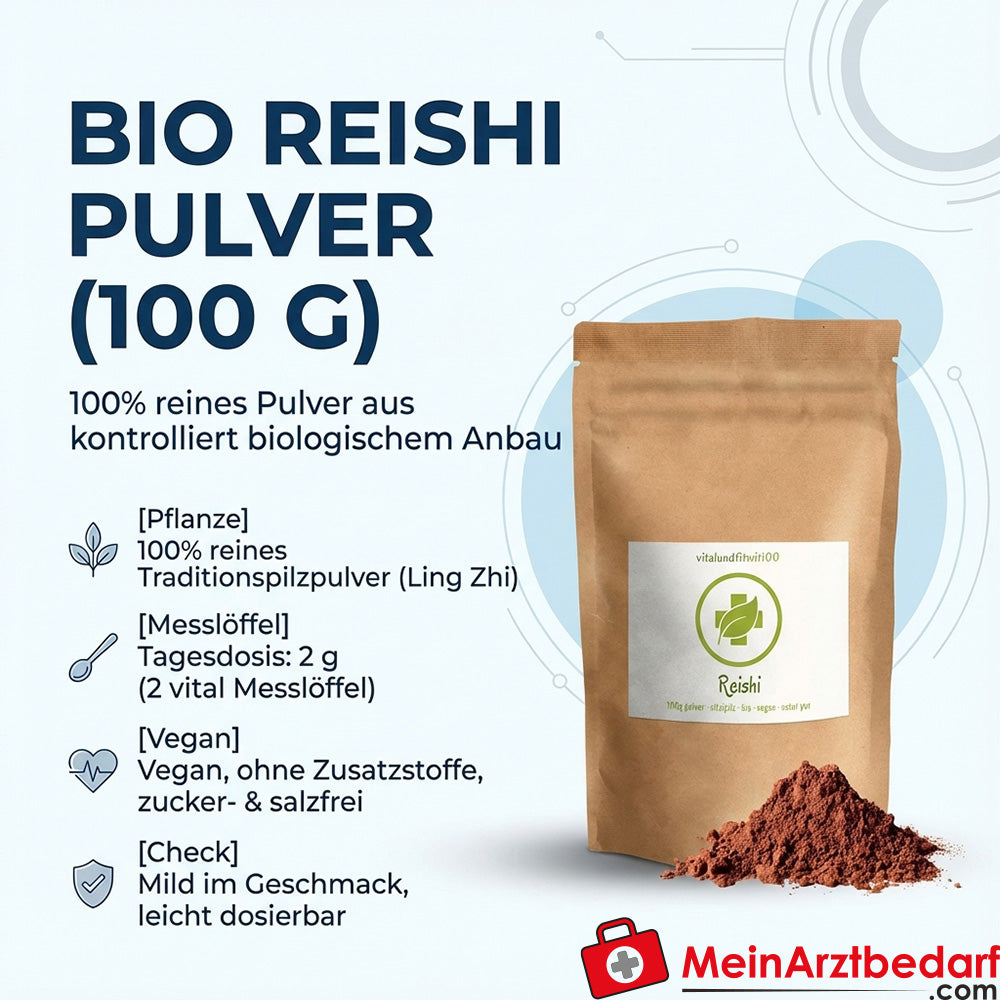 Biologisch reishi poeder 100 g, 100% reishi van gecertificeerde biologische teelt