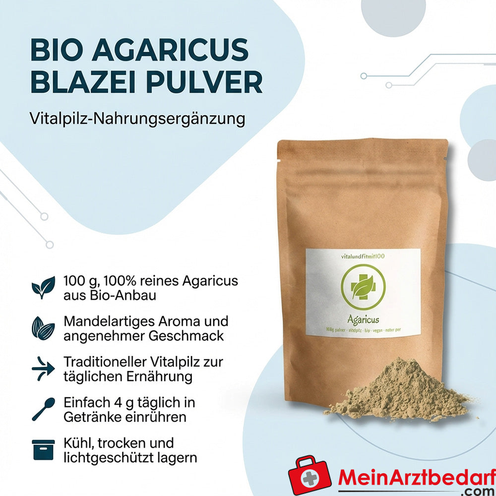 Organiczny Agaricus blazei w proszku 100 g, suplement diety z grzybów leczniczych (organiczny)