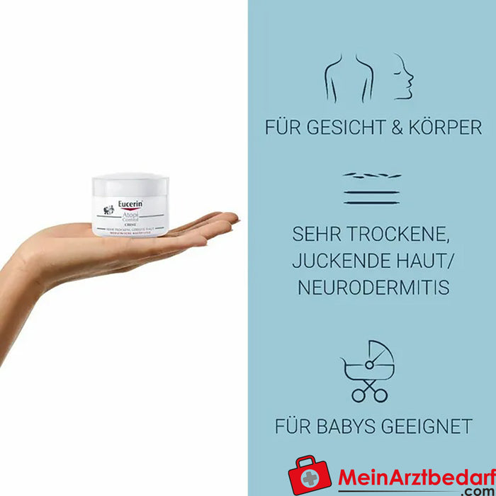 Eucerin® AtopiControl Creme - Cuidado rico para a pele seca, irritada e com dermatite atópica, 75ml