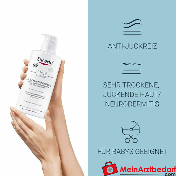Eucerin® AtopiControl Dusch-und Badeöl – reinigt extra rückfettend und beruhigt atopische Haut & zur Linderung von Juckreiz bei Neurodermitis