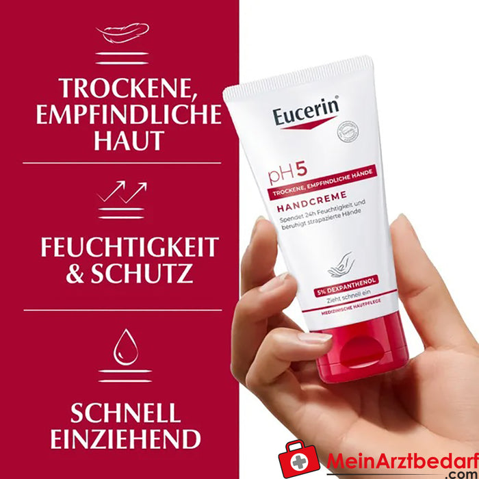 Eucerin® pH5 Handcreme – pflegt empfindliche, trockene und strapazierte Haut, 75ml