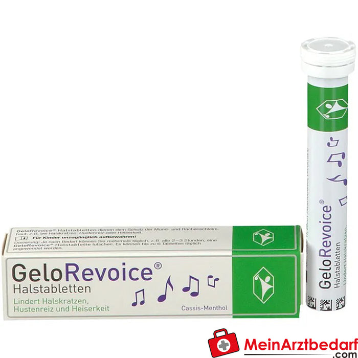 GeloRevoice boğaz tabletleri Ses kısıklığı ve ses kaybı için Cassis-Menthol, 20 adet.