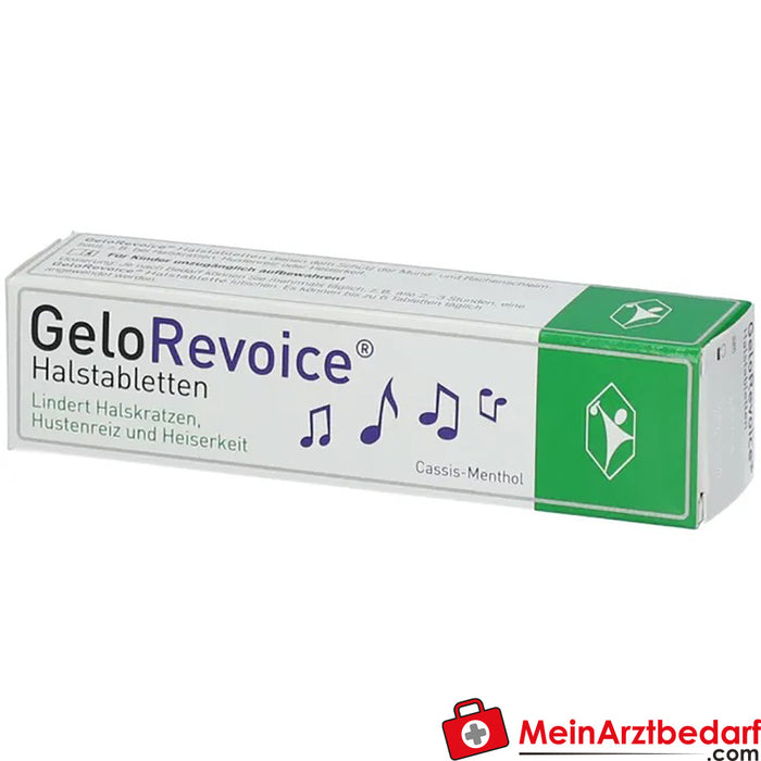 GeloRevoice boğaz tabletleri Ses kısıklığı ve ses kaybı için Cassis-Menthol, 20 adet.