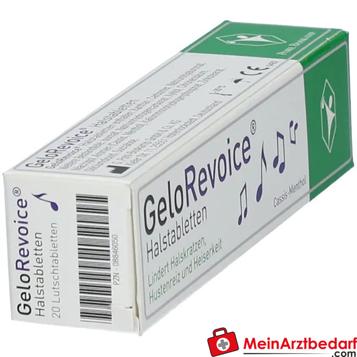 GeloRevoice 喉片 Cassis-Menthol 用于治疗声音嘶哑和失声，20 片装。
