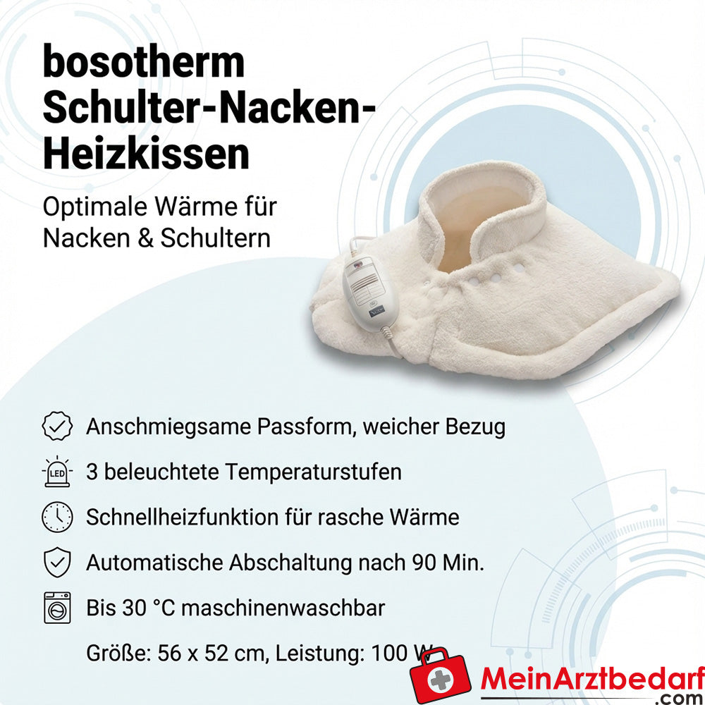 boso bosotherm Schulter-Nacken-Heizkissen 56×52 cm, 100 W, 3 Stufen, Schnellheizung, waschbar