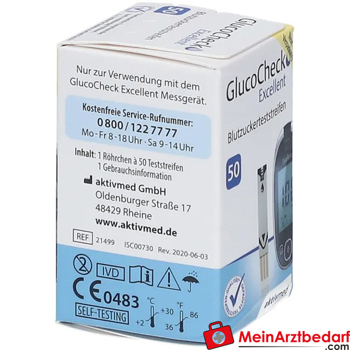 GlucoCheck Excellent 血糖检测试纸，50 片。