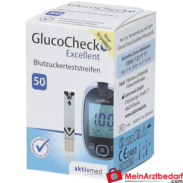GlucoCheck Excellent 血糖检测试纸，50 片。