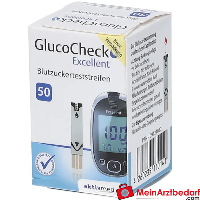 GlucoCheck Excellent 血糖检测试纸，50 片。