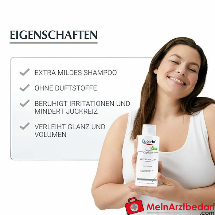 Eucerin® DermoCapillaire Hypertolerant Shampoo - szczególnie przyjazny dla skóry i łagodny szampon do nadwrażliwej skóry głowy.