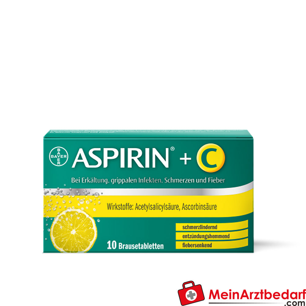 Aspirin +C Brausetabletten 400 mg/240 mg Schmerz- und Fiebermittel, 10 Stück.
