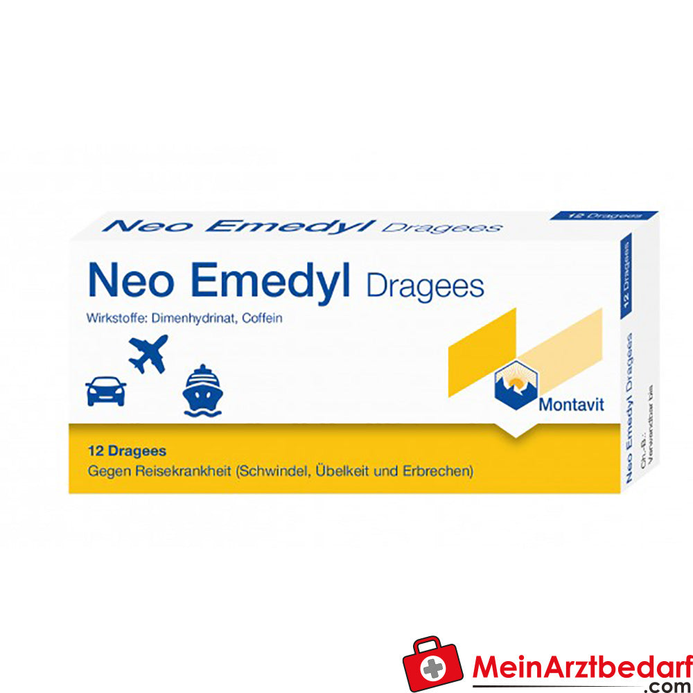 Montavit Neo Emedyl Dragees 12 Stück Dimenhydrinat 50 mg Coffein 50 mg.