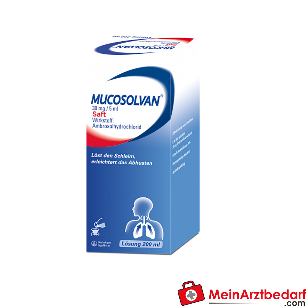 Mucosolvan hoestsiroop 30 mg/5 ml, 100 ml, slijmoplossend en antitussivum