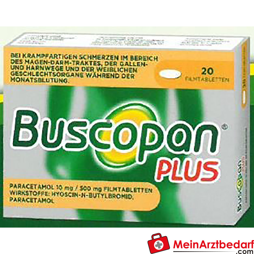 Sanofi Buscopan Plus Tabletten 20 Stück (Hyoscin‑N‑butylbromid + Paracetamol) gegen krampfartige Magen‑Darm‑Schmerzen