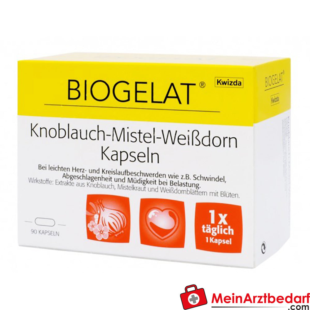 Biogelat gélules d'ail, de carthame et d'aubépine 90 gélules végétales pour le cœur et la circulation sanguine