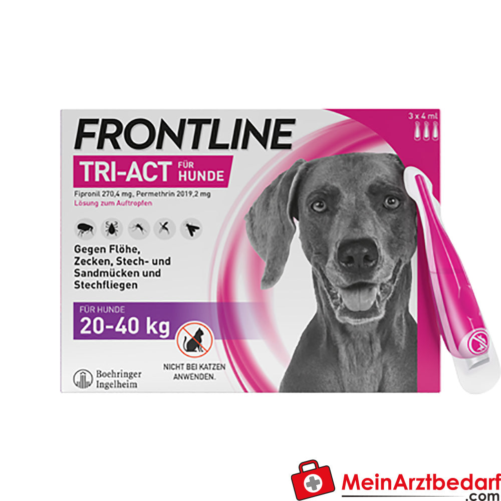 Frontline Tri-Act Spot-On für Hunde, Schutz gegen Flöhe, Zecken und fliegende Insekten, 4 Wochen wasserfest
