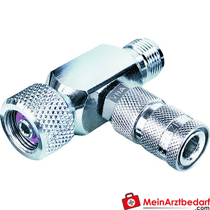 Distributore a T Weinmann con dado per raccordo con filettatura femmina G 3/8", filettatura maschio G 3/8" e