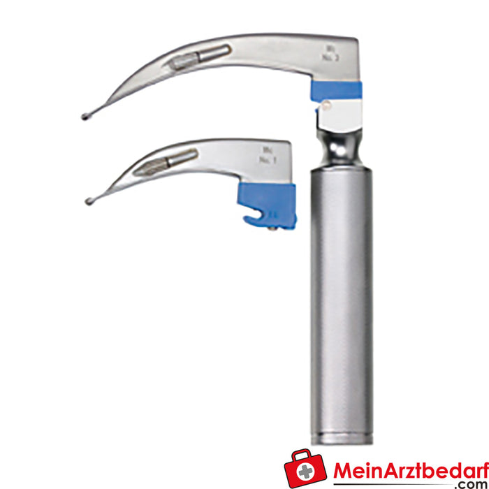 Weinmann laryngoscope, metal, with 2 McIntosh blades, size 1 and 3, with batteries