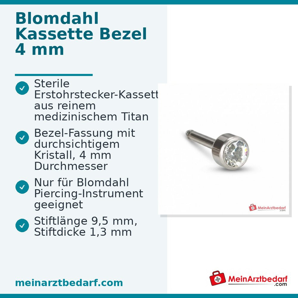 Blomdahl Erstohrstecker Bezel Titan natur mit Kristall, 4 mm, 10 Stk..