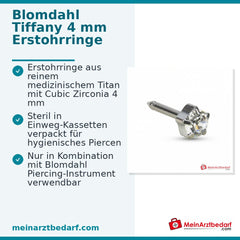 Blomdahl Erstohrstecker Tiffany Titan natur mit Zirkonia, 4 mm, 10 Stk..