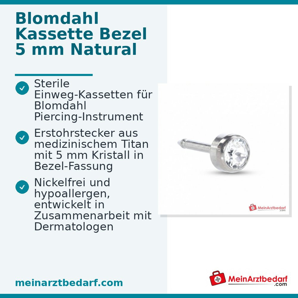 Blomdahl Erstohrstecker Bezel Titan natur mit Kristall, 5 mm, 10 Stk..