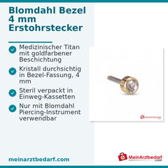 Blomdahl Erstohrstecker Bezel Titan gold mit Kristall, 4 mm, 10 Stk..
