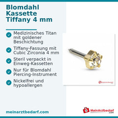 Blomdahl Erstohrstecker Tiffany Titan gold mit Zirkonia, 4 mm, 10 Stk..