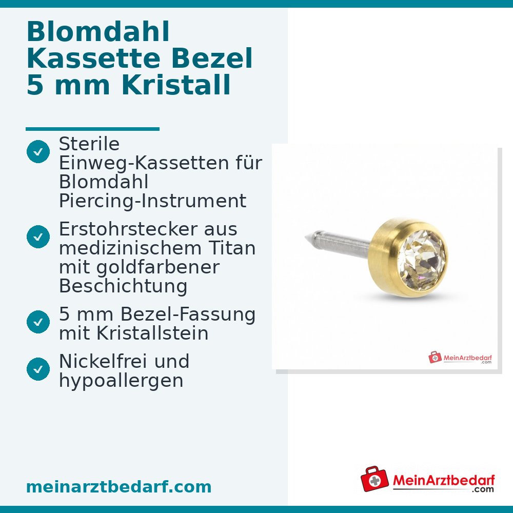 Blomdahl Erstohrstecker Bezel gold mit Kristall, 5 mm, 10 Stk..