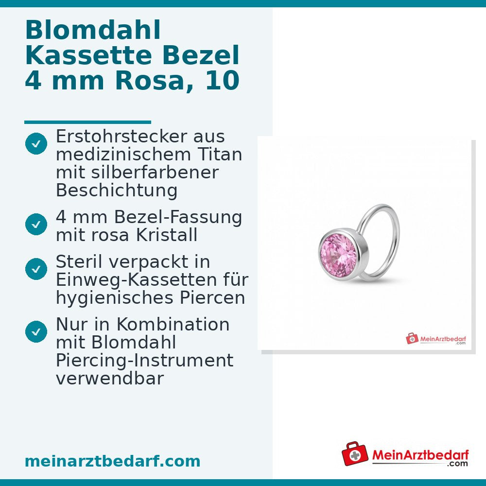 Blomdahl Erstohrstecker Bezel rosa mit Kristall, 4 mm, 10 Stk..