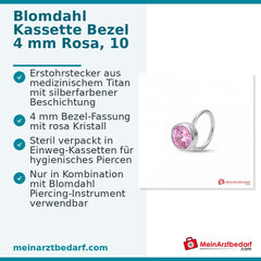 Blomdahl Erstohrstecker Bezel rosa mit Kristall, 4 mm, 10 Stk..