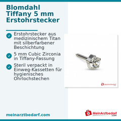 Blomdahl Erstohrstecker Tiffany silber mit Zirkonia, 5 mm, 10 Stk..