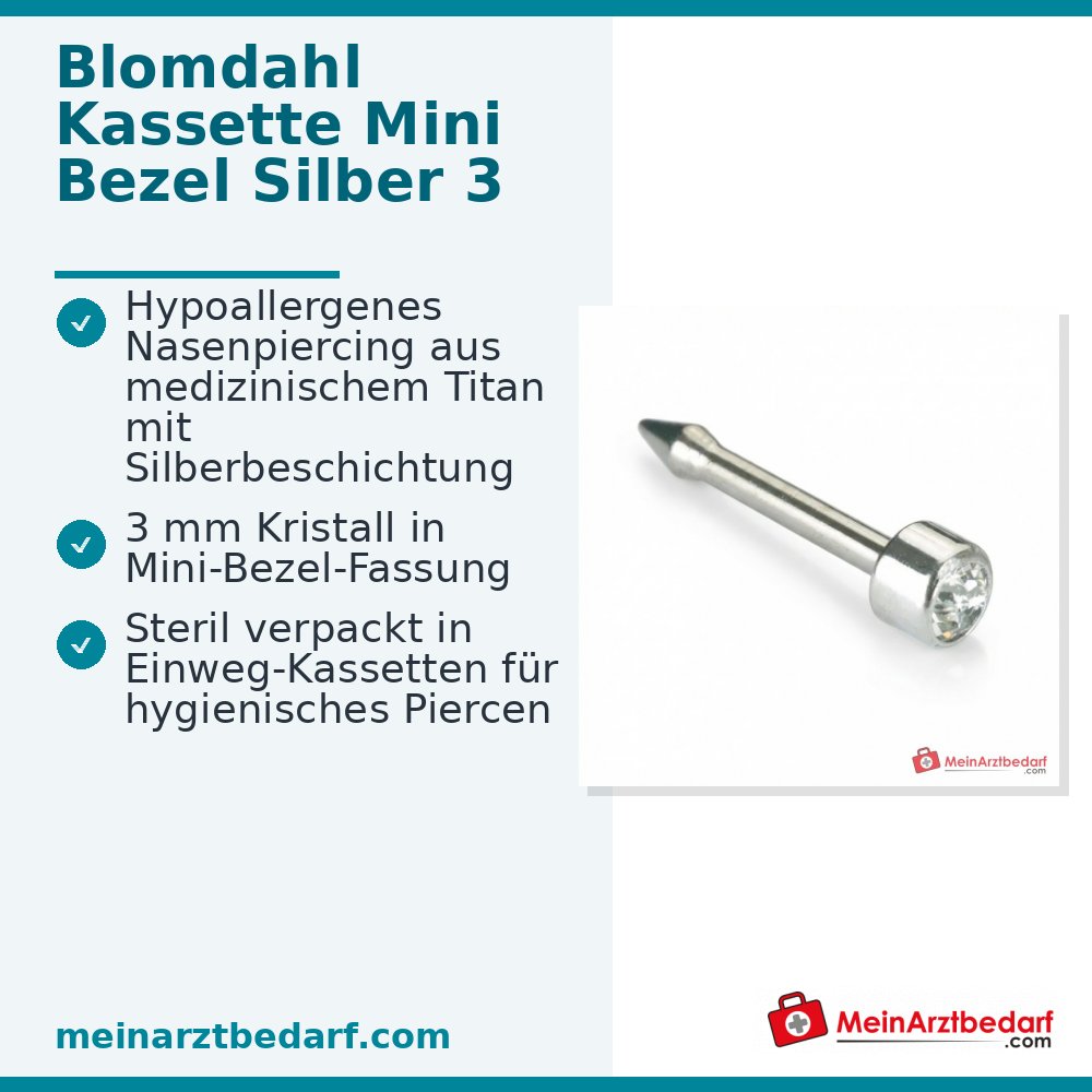 Blomdahl Nasenpiercing Bezel silber mit Kristall, 10 Stk..